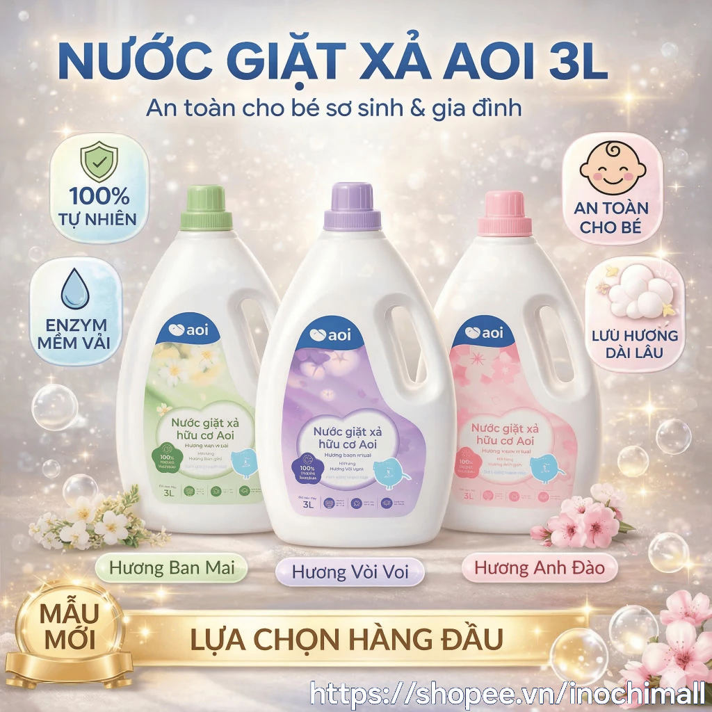 Nước giặt xả trẻ em Aoi 3L không kích ứng da hương thơm bền lâu an toàn cho bé, nguồn gốc tự nhiên
