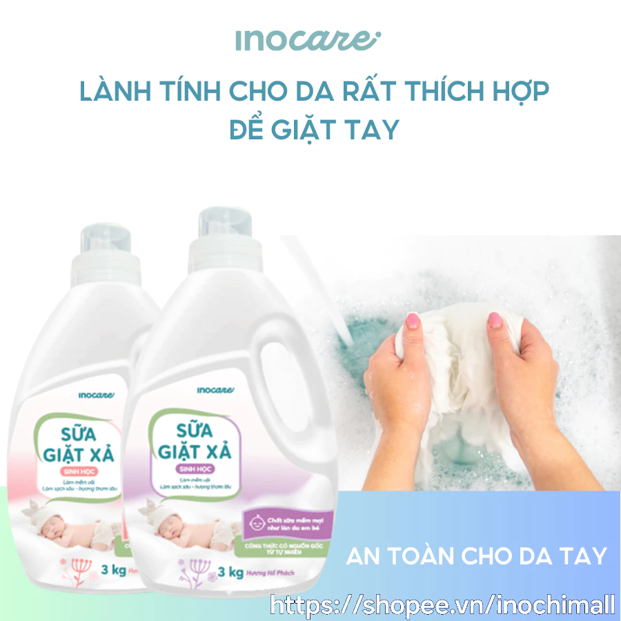 Nước Giặt Xả Inocare Dịu Nhẹ Lưu Hương Lâu An Toàn Cho Bé Và Cả Gia Đình, Dung tích 3000ml