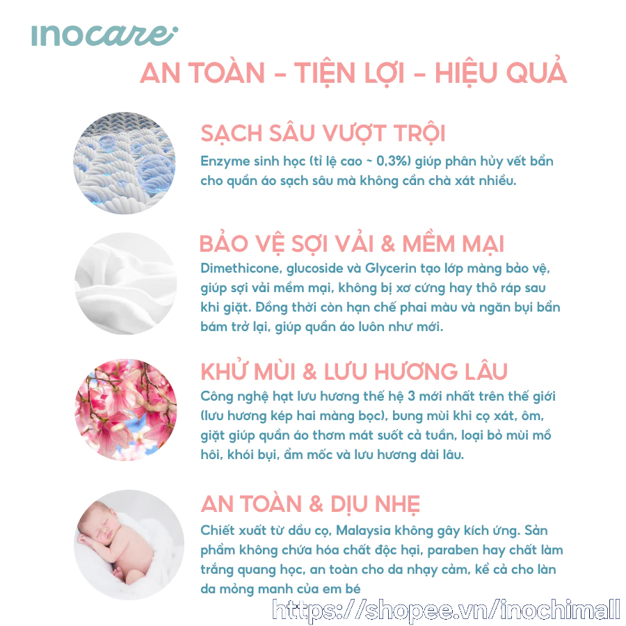 Nước Giặt Xả Inocare Dịu Nhẹ Lưu Hương Lâu An Toàn Cho Bé Và Cả Gia Đình, Dung tích 3000ml