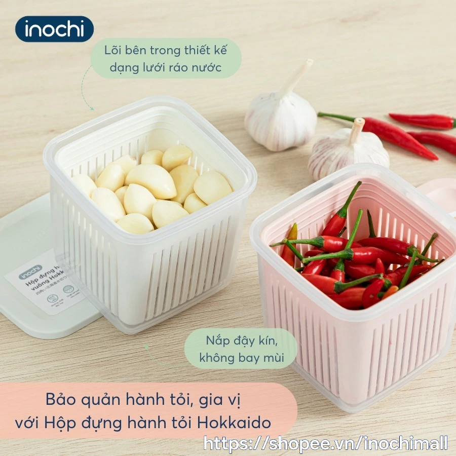 Hộp đựng hành tỏi ớt bảo quản 3 tháng trong tủ lạnh, các loại rau thơm, củ, quả INOCHI