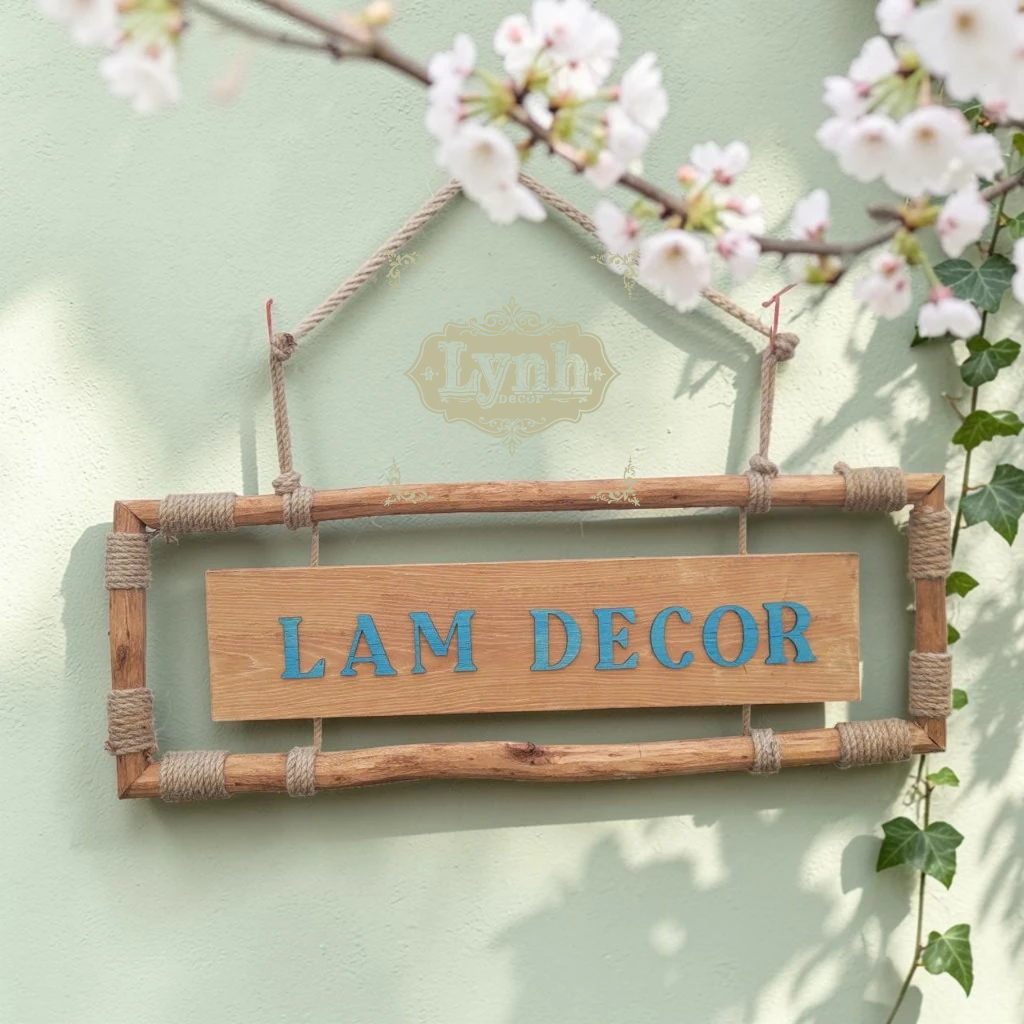 Bảng Hiệu Gỗ Khung Củi Quấn Dây Thừng Chữ Nổi 3mm Sơn Màu – Lynhdecor Miễn Phí Thiết Kế Theo Yêu Cầu