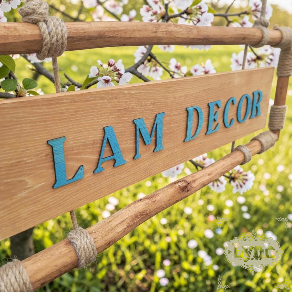 Bảng Hiệu Gỗ Khung Củi Quấn Dây Thừng Chữ Nổi 3mm Sơn Màu – Lynhdecor Miễn Phí Thiết Kế Theo Yêu Cầu