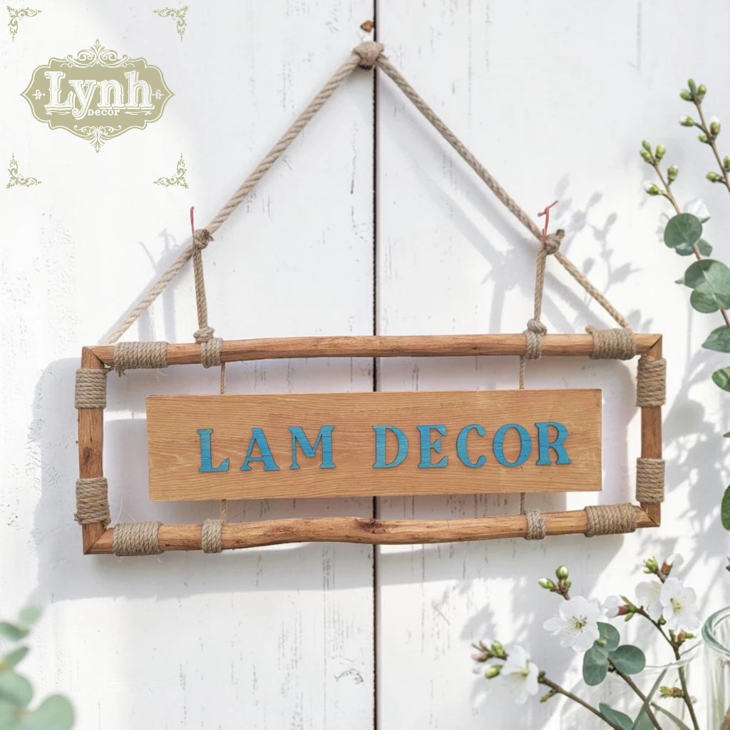 Bảng Hiệu Gỗ Khung Củi Quấn Dây Thừng Chữ Nổi 3mm Sơn Màu – Lynhdecor Miễn Phí Thiết Kế Theo Yêu Cầu
