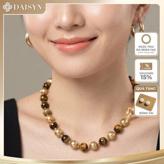 [N1125] Vòng Cổ, Dây Chuyền Mix Ngọc Nhân Tạo Kem Và Đá Mắt Hổ Tự Nhiên, Sang Trọng - DAISYN
