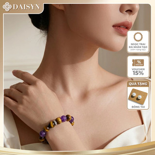 [N1153] Vòng Tay Mix Đá Mắt Hổ Và Thạch Anh Tím Tự Nhiên Size Tự Nhiên Cổ Tay 16cm, Sang Trọng - DAISYN.