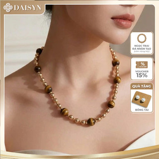 [N1167] Vòng Cổ, Dây Chuyền Ngọc Nhân Tạo Kem Và Đá Mắt Hổ Tự Nhiên Sang Trọng Cho Nữ - DAISYN.