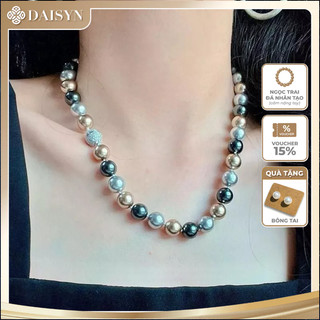 N1160 Vòng Cổ Ngọc khoá nam châm cao cấp, Dây Chuyền ngọc trai xám kem nhân tạo đá 10li, Chuỗi Hạt Ngọc