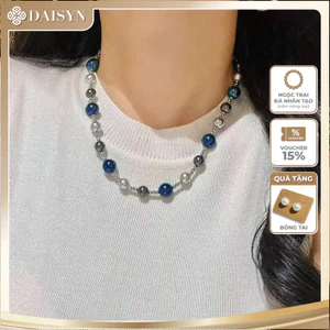 N1040 vòng cổ ngọc xanh coban xám sang trọng , dây chuyền ngọc trai nhân tạo , chuỗi hạt ngọc