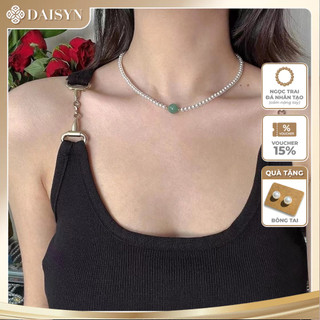 N1069 Vòng Cổ Dây Chuyền Ngọc, Chuỗi Hạt Ngọc Trai Nhân Tạo Trắng Mặt Ngọc Xanh, Sang Trọng Cho Nữ
