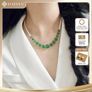 [N1179] Vòng Cổ Dây Chuyền Đá Canxedon Xanh, Chuỗi Hạt Ngọc Trai Nhân Tạo Trắng, Sang Trọng Cho Nữ - DAISYN