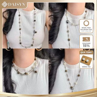 [N1128] Vòng Cổ, Dây Chuyền, Mix Ngọc Nhân Tạo Kem Xám Vàng Và Đá Mắt Hổ Tự Nhiên - DAISYN