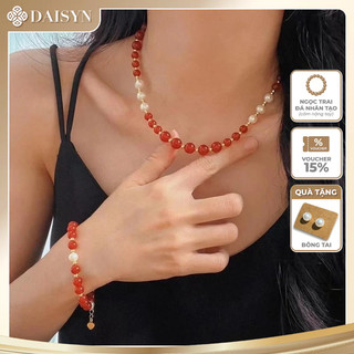 [ DAISYN ] N1033 vòng cổ ngọc đỏ 6li , 8li phối bi vàng sang trọng , dây chuyền ngọc trai nhân tạo , chuỗi hạt ngọc