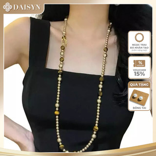 [N1127] Vòng Cổ, Dây Chuyền, Mix Ngọc Nhân Tạo Và Đá Mắt Hổ Tự Nhiên 90cm, Sang Trọng - DAISYN.
