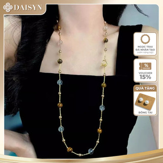 N1155 Vòng Cổ, Dây Chuyền Ngọc Trai Nhân Tạo Trong Suốt Mix Đá Mắt Hổ Tự Nhiên Khoá OT 90cm, Sang Trọng - DAISYN.