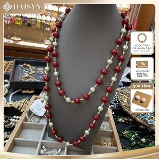[N1142] Vòng Cổ, Dây Chuyền Mix Ngọc Nhân Tạo Hạt Xám Đỏ Đậm Dài 120cm Thanh Lịch Cho Nữ - DAISYN