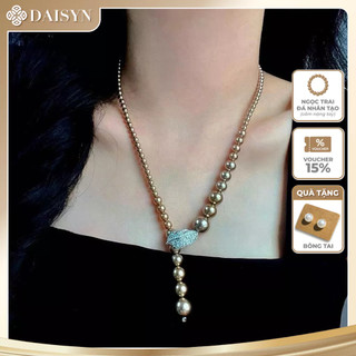 [N1183] Vòng Cổ Ngọc Nhân Tạo Móc Cài Chiếc Lá Bạc, Ngọc Màu Vàng Gold, Sang Trọng Cho Nữ - DAISYN