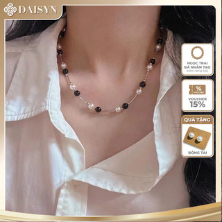 [ DAISYN ] N1019 vòng cổ ngọc trai mix đen trắng , dây chuyền ngọc trai nhân tạo , chuỗi hạt ngọc