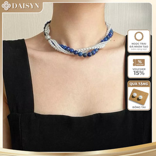 N1163 Vòng Cổ Ngọc khoá nam châm cao cấp, mix đá thiên thanh và ngọc nhân tạo 4 sợi