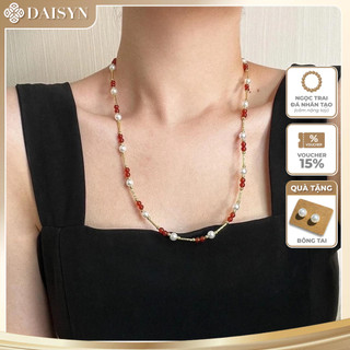N1062 Vòng Cổ Dây Chuyền Ngọc, Chuỗi Hạt Ngọc Trai Nhân Tạo Trắng Đỏ Phối Bi Vàng, Sang Trọng Cho Nữ