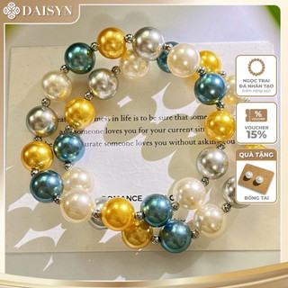 N1075  Vòng Tay, Chuỗi Hạt Đá Ngọc Trai Nhân Tạo Mix Vàng Trắng Xanh, Sang Trọng Cho Nữ