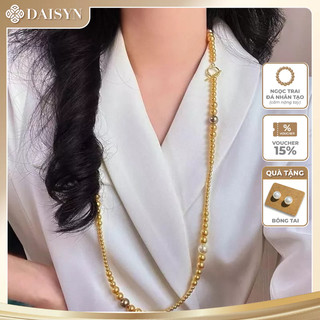 N1138 Vòng Cổ, Dây Chuyền, Mix Ngọc Nhân Tạo màu vàng trắng nâu đồng dài 90cm khoá OT thanh lịch cho nữ