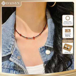 [N1110] Vòng Cổ, Dây Chuyền Ngọc Trai Đá Màu Đen Nhân Tạo Xen Kẽ Ngọc Đỏ - DAISYN