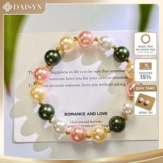 [N1077] Vòng Tay, Chuỗi Hạt Đá Ngọc Trai Nhân Tạo Mix Vàng Trắng Xanh, Sang Trọng Cho Nữ - DAISYN
