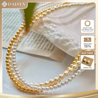 [ DAISYN ] N984 vòng cổ ngọc trai 3 sợi hạt nhỏ màu trắng vàng , dây chuyền ngọc trai nhân tạo , chuỗi hạt ngọc