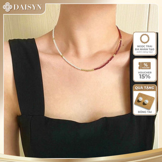 N1081 Vòng Cổ Dây Chuyền, Chuỗi Hạt Ngọc Trai Nhân Tạo Trắng Sợi Mãnh Mix Đỏ Vàng, Sang Trọng Cho Nữ