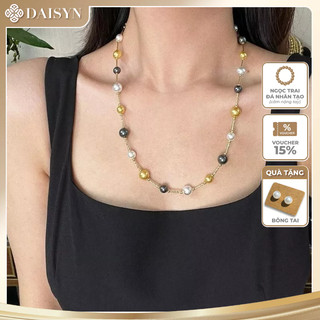 [N1131] Vòng Cổ, Dây Chuyền, Mix Ngọc Nhân Tạo Xám Đen Trắng Vàng Sang Trọng Cho Nữ - DAISYN