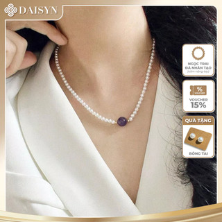 N1145 Vòng Cổ, Dây Chuyền, Ngọc Trai Nhân Tạo Mặt 10li Thạch Anh Tím Tự Nhiên, Trẻ Trung Thanh Lịch Cho Nữ - DAISYN.