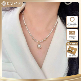 N1032 vòng cổ ngọc trai trắng dây 4li mặt 16li phối bi vàng sang trọng , dây chuyền ngọc trai nhân tạo