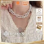 N412 choker vòng cổ hạt Trai, dây chuyền hạt ngọc trai nhân tạo đá dây chuyền mang áo dài 3 sợi đan hạt nhiều