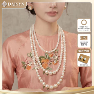 N664 vòng cổ áo ngũ thân, dây chuyền áo tấc, dây chuyền áo dài 3 sợi ngọc trai nhân tạo sang trọng
