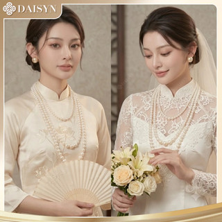 [ DAISYN ] N664 vòng cổ áo ngũ thân, dây chuyền áo tấc, dây chuyền áo dài 3 sợi ngọc trai nhân tạo sang trọng