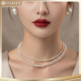 [ DAISYN ] N854 choker vòng cổ hạt Trai, dây chuyền hạt ngọc trai nhân tạo đá 3 sợi hạt 3mm, 4m, 5mm