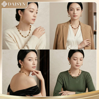 [N1167] Vòng Cổ, Dây Chuyền Ngọc Nhân Tạo Kem Và Đá Mắt Hổ Tự Nhiên Sang Trọng Cho Nữ - DAISYN.