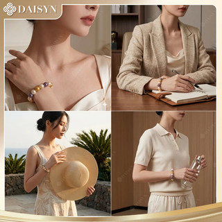 [N1091] Vòng Tay Ngoc Trai Đá Nhân Tạo Màu Mix Nhiều Màu, Sang Trọng, Móc Cài Chắc Chắn - DAISYN.