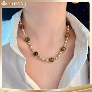 [N1167] Vòng Cổ, Dây Chuyền Ngọc Nhân Tạo Kem Và Đá Mắt Hổ Tự Nhiên Sang Trọng Cho Nữ - DAISYN.