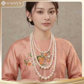 [ DAISYN ] N664 vòng cổ áo ngũ thân, dây chuyền áo tấc, dây chuyền áo dài 3 sợi ngọc trai nhân tạo sang trọng