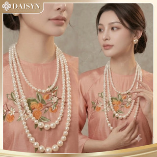 [ DAISYN ] N664 vòng cổ áo ngũ thân, dây chuyền áo tấc, dây chuyền áo dài 3 sợi ngọc trai nhân tạo sang trọng