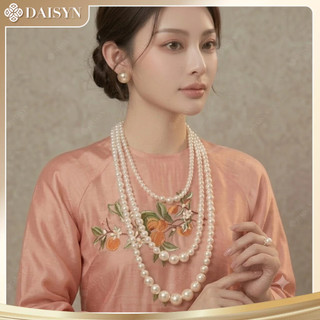 [ DAISYN ] N664 vòng cổ áo ngũ thân, dây chuyền áo tấc, dây chuyền áo dài 3 sợi ngọc trai nhân tạo sang trọng