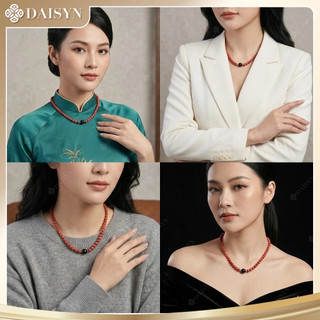 [N1177] Vòng Cổ, Dây Chuyền Ngọc Đá Nhân Tạo Đỏ 4li Mặt Đen 10li Sang Trọng Cho Nữ Phù Hợp Đeo Hằng Ngày - DAISYN