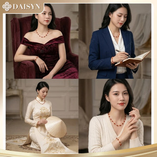 [N1106] Dây Chuyền, Vòng Cổ, Vòng Tay Phối Đỏ Vàng, Ngọc Trai Đá Nhân Tạo, Sang Trọng, Phù Hợp Cho Nữ - DAISYN