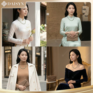 [N1178] Vòng Cổ, Dây Chuyền Ngọc Nhân Tạo Trắng Mix Đá Nhân Tạo Xanh Lá 10li Thanh Lịch Phù Hợp Đeo Hằng Ngày - DAISYN.