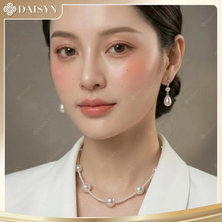 [N1189] Vòng Cổ, Dây Chuyền Ngọc Nhân Tạo Trắng Hạt 3li Phối 12li Sang Trọng - DAISYN.