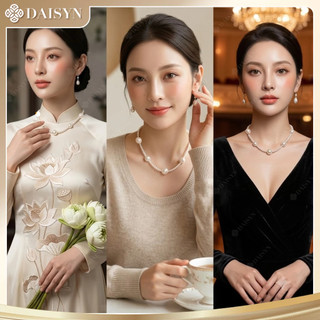 [N1189] Vòng Cổ, Dây Chuyền Ngọc Nhân Tạo Trắng Hạt 3li Phối 12li Sang Trọng - DAISYN.