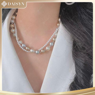 [N989] Vòng Cổ Ngọc Trai 5li Mix Hạt 12li Màu Trắng Kem Vàng Xám, Dây Chuyền Ngọc Nhân Tạo - DAISYN