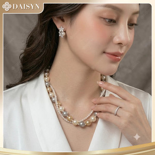 [N989] Vòng Cổ Ngọc Trai 5li Mix Hạt 12li Màu Trắng Kem Vàng Xám, Dây Chuyền Ngọc Nhân Tạo - DAISYN