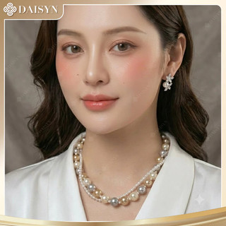 [N989] Vòng Cổ Ngọc Trai 5li Mix Hạt 12li Màu Trắng Kem Vàng Xám, Dây Chuyền Ngọc Nhân Tạo - DAISYN